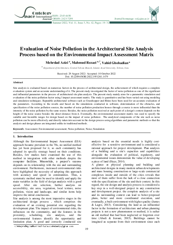 (PDF) Evaluation of Noise Pollution in the Architectural Site Analysis ...