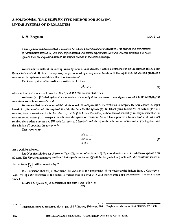 (PDF) A polynomial-time simplex type method for solving linear systems ...