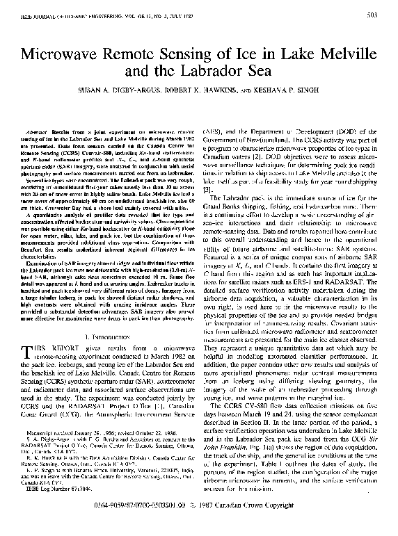 (PDF) Microwave remote sensing of ice in Lake Melville and the Labrador Sea