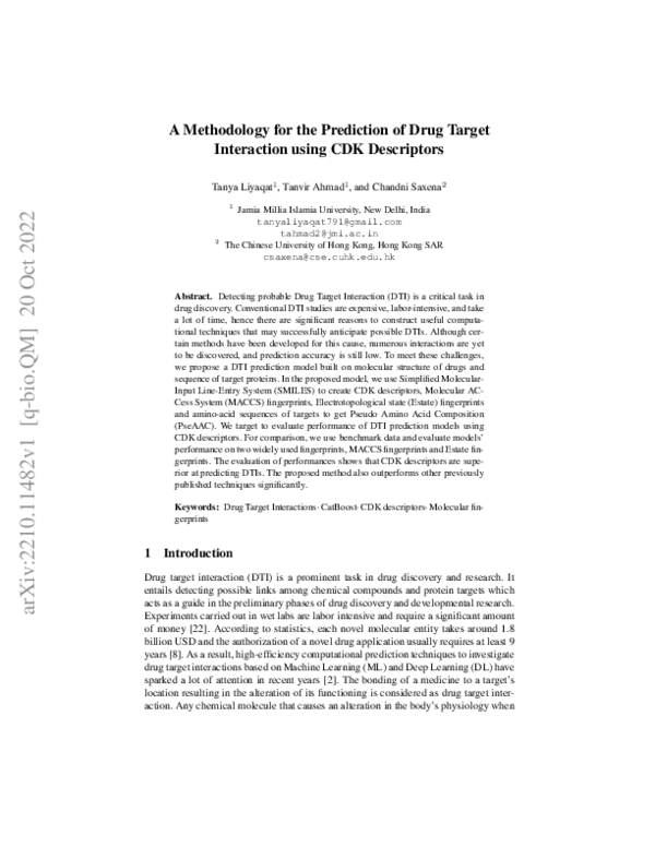 (PDF) A Methodology for the Prediction of Drug Target Interaction using ...