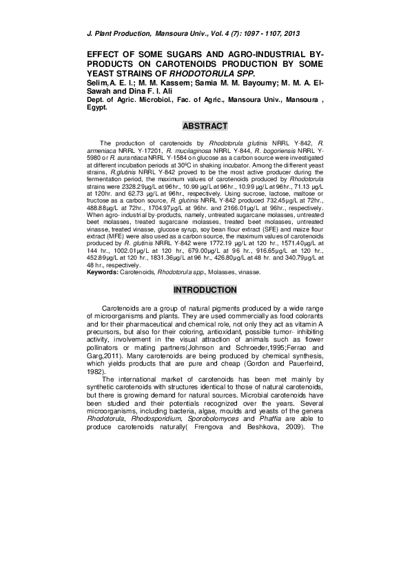 (PDF) Effect of Some Sugars and Agro-Industrial By-Products on ...