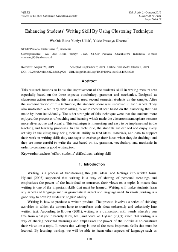(PDF) Enhancing Students’ Writing Skill By Using Clustering Technique