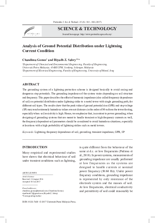 (PDF) Analysis of ground potential distribution under lightning current ...