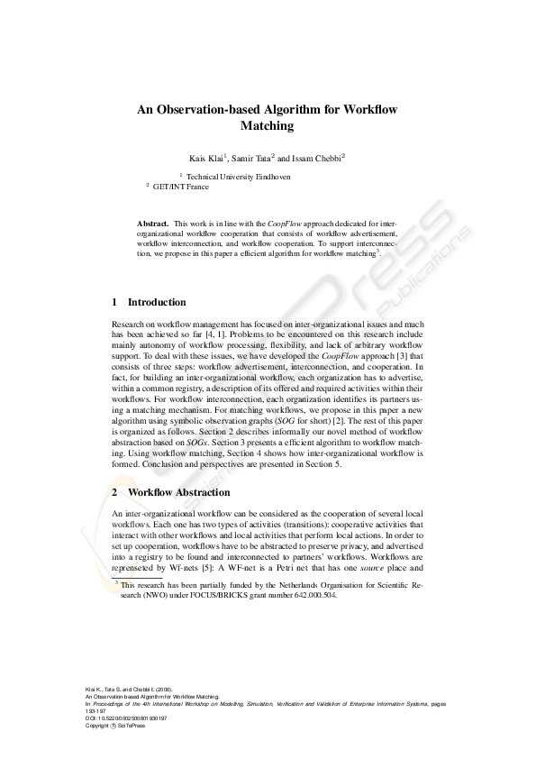 (PDF) An Observation-based Algorithm for Workflow Matching