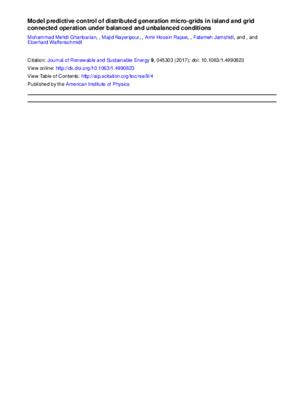 (PDF) Model Predictive Control of Distributed Generation inverter in a ...