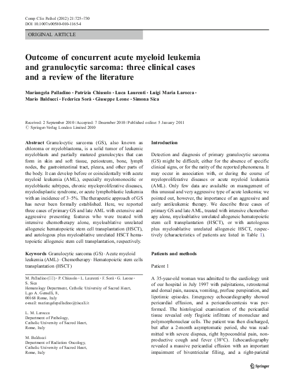 (PDF) Outcome of concurrent acute myeloid leukemia and granulocytic ...