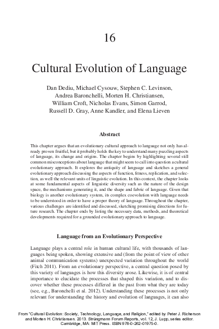 (PDF) Cultural Evolution of Language