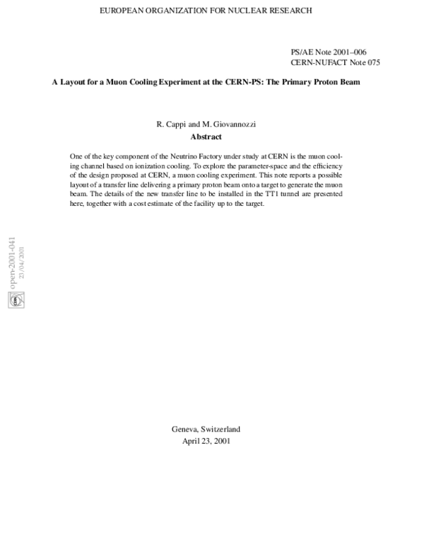 (PDF) A Layout for a Muon Cooling Experiment at the CERN-PS: The ...