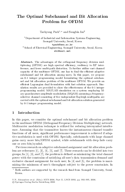 (PDF) The Optimal Subchannel and Bit Allocation Problem for OFDM