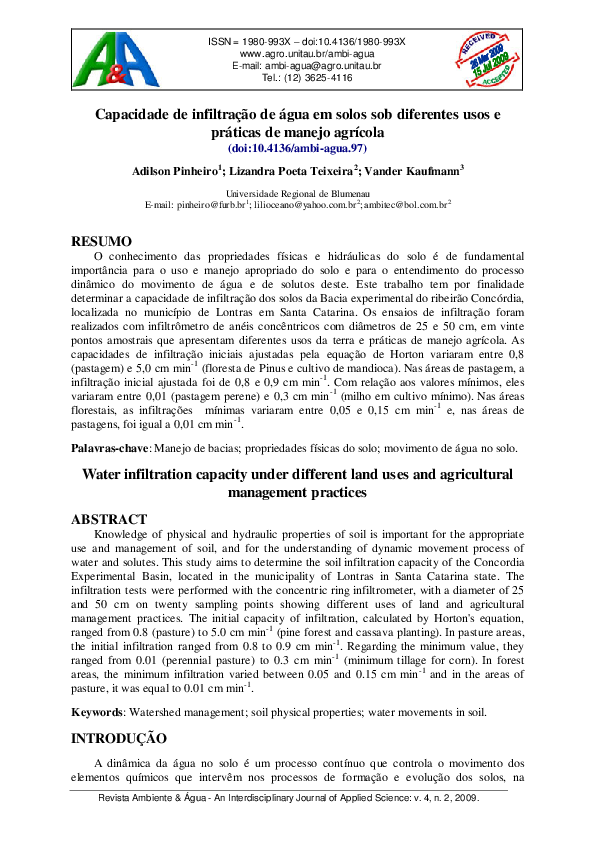 (PDF) Water infiltration capacity under different land uses and ...
