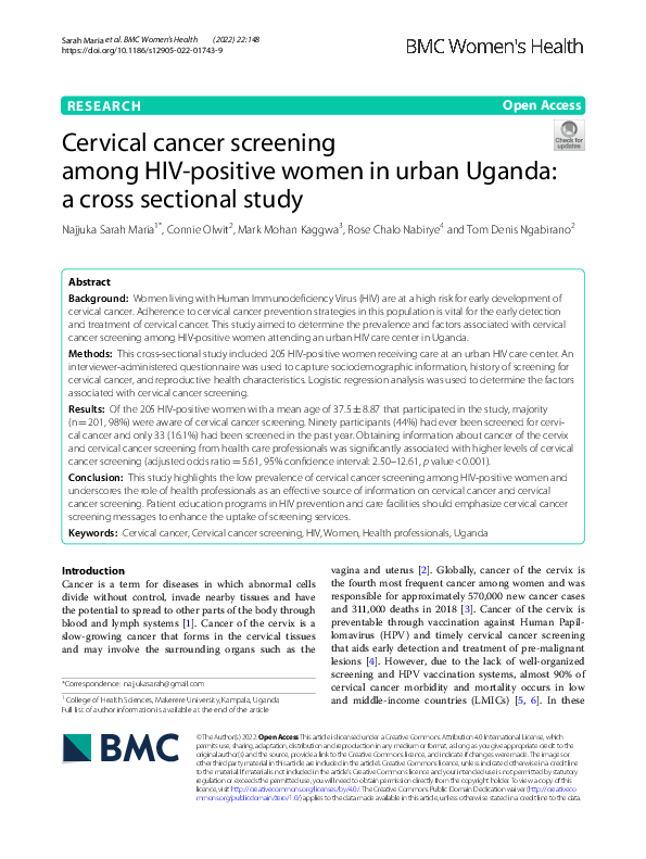 (PDF) Cervical cancer screening among HIV-positive women in urban ...