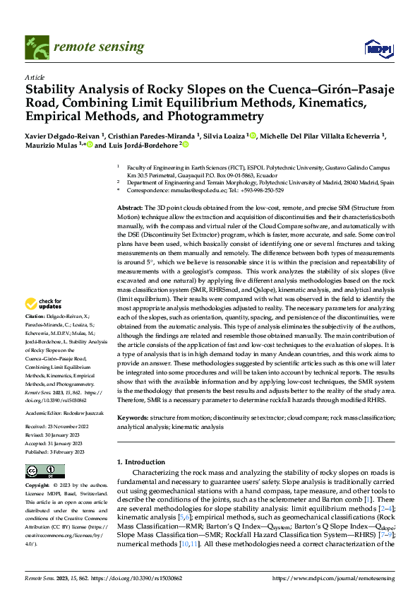 (PDF) Stability Analysis of Rocky Slopes on the Cuenca–Girón–Pasaje ...