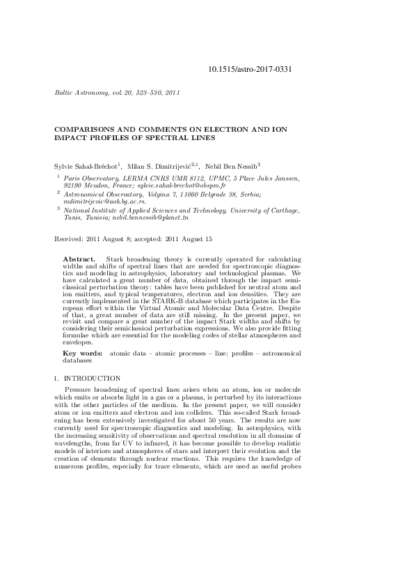 (PDF) Comparisons and Comments on Electron and Ion Impact Profiles of ...