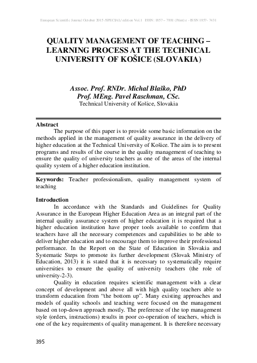 (PDF) Quality Management of Teaching – Learning Process at the ...