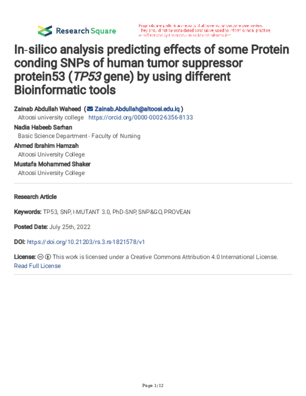 (PDF) In‑silico analysis predicting effects of some Protein conding ...