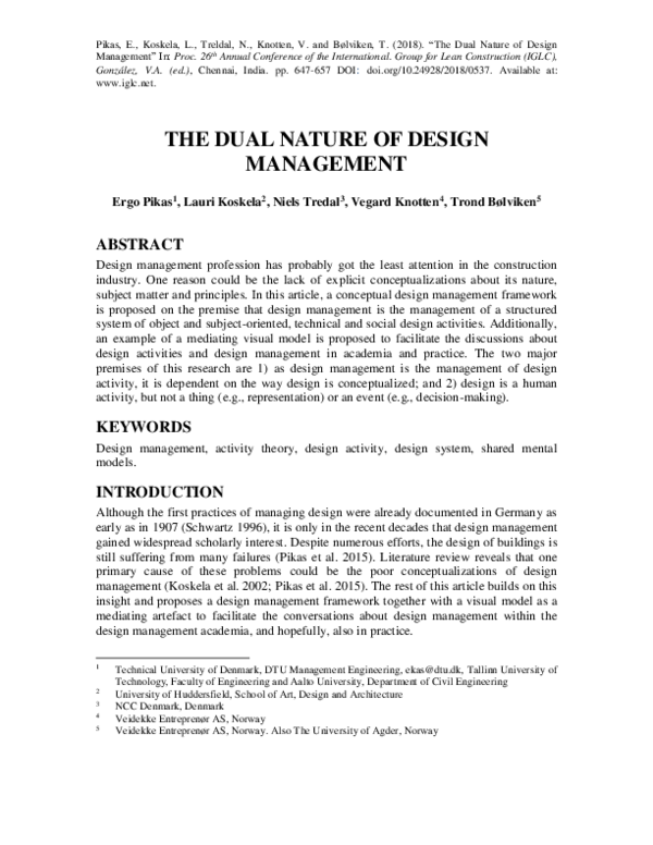 (PDF) The Dual Nature of Design Management | Trond Bølviken - Academia.edu
