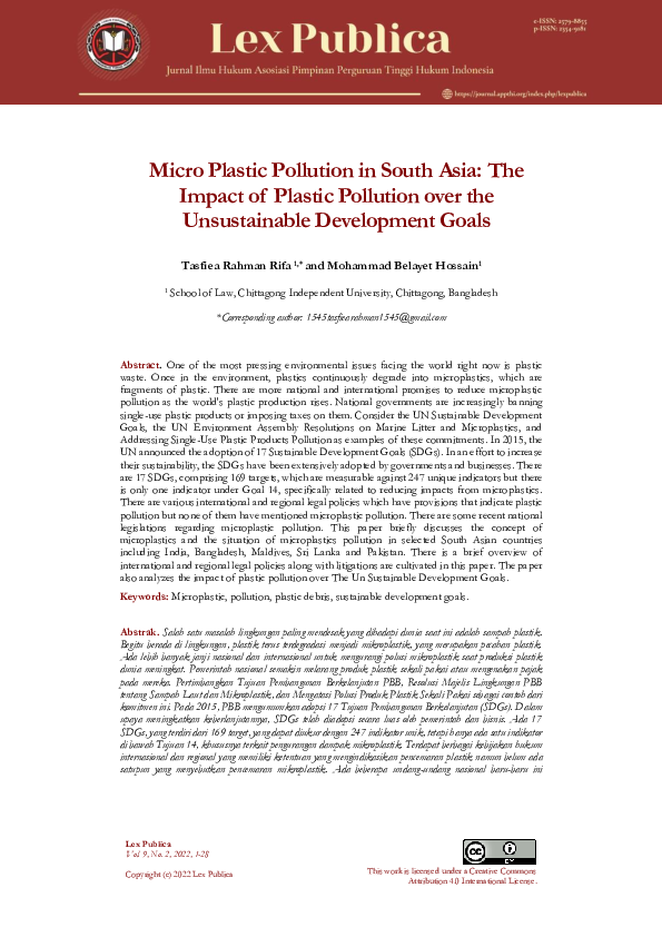 (PDF) Micro Plastic Pollution in Southasia: The Impact of Plastic ...