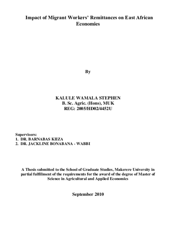 (PDF) Impact of migrant workers' remittances on East African economies ...