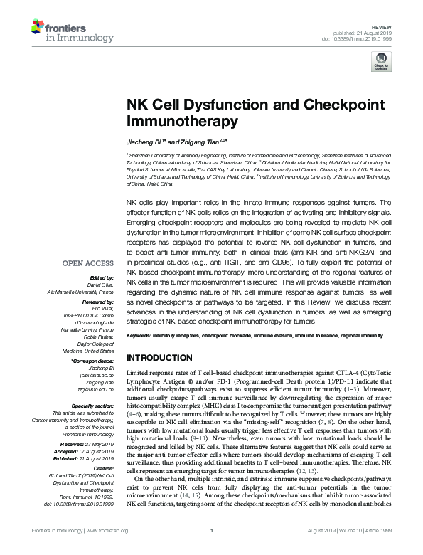 (PDF) NK Cell Dysfunction and Checkpoint Immunotherapy
