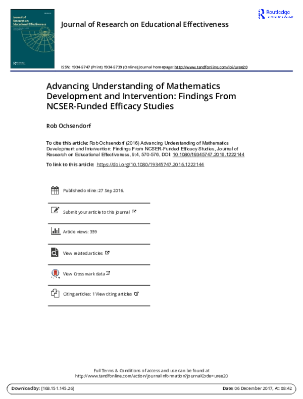 (PDF) Advancing Understanding of Mathematics Development and ...