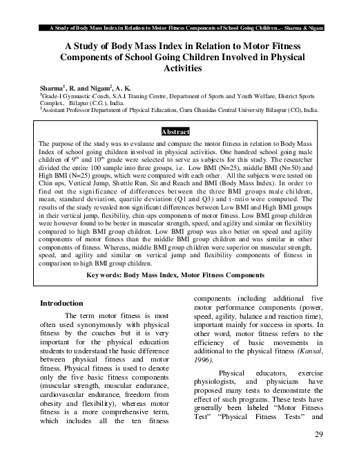 (PDF) A Study of Body Mass Index in Relation to Motor Fitness ...