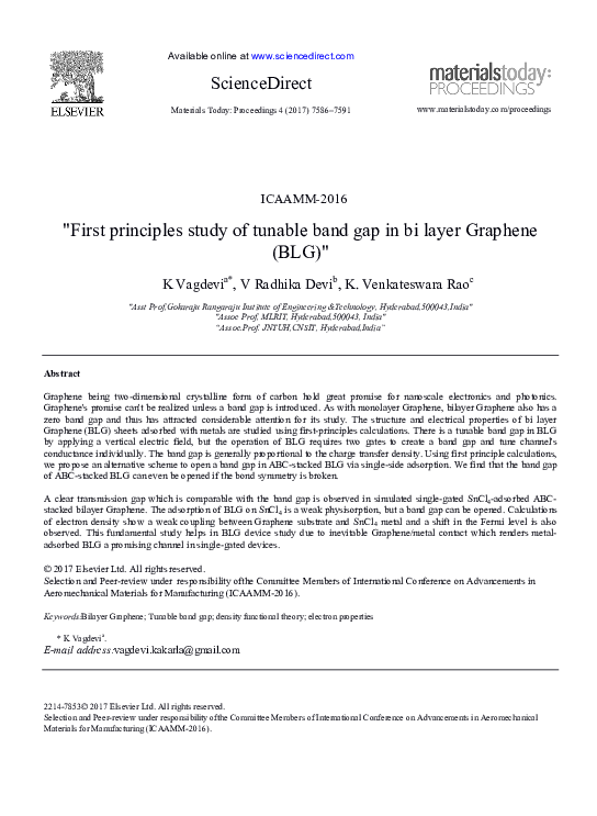 (PDF) First principles study of tunable band gap in bi layer Graphene (BLG)