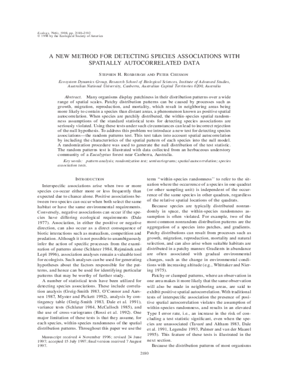(PDF) A New Method for Detecting Species Associations with Spatially ...