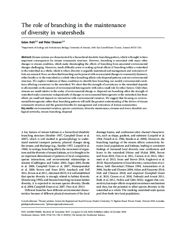 (PDF) The role of branching in the maintenance of diversity in watersheds