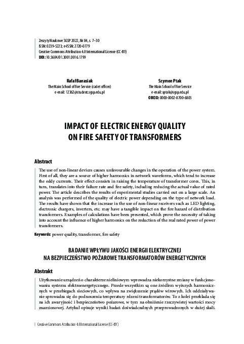 (PDF) Impact of Electric Energy Quality on Fire Safety of Transformers