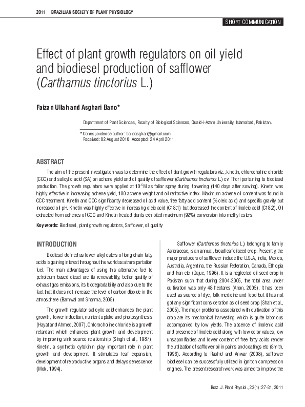 (PDF) Effect of plant growth regulators on oil yield and biodiesel ...