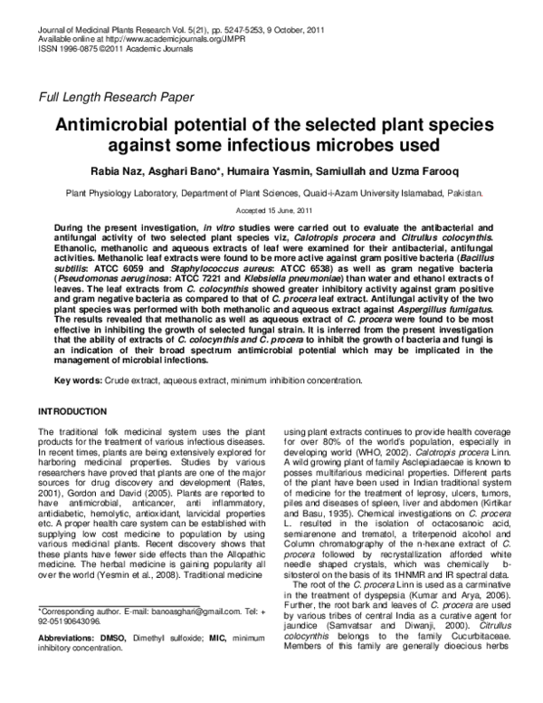 (PDF) Antimicrobial potential of the selected plant species against ...