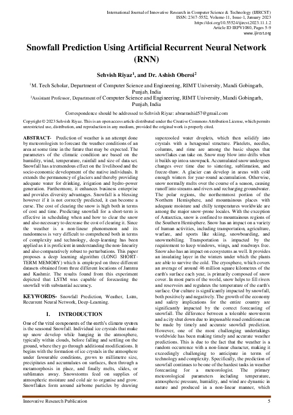 Pdf Snowfall Prediction Using Artificial Recurrent Neural Network Rnn Pdf Snowfall Prediction Using Artificial Recurrent Neural Network Rnn