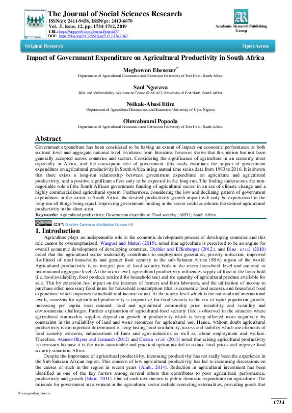 (PDF) Impact of Government Expenditure on Agricultural Productivity in ...