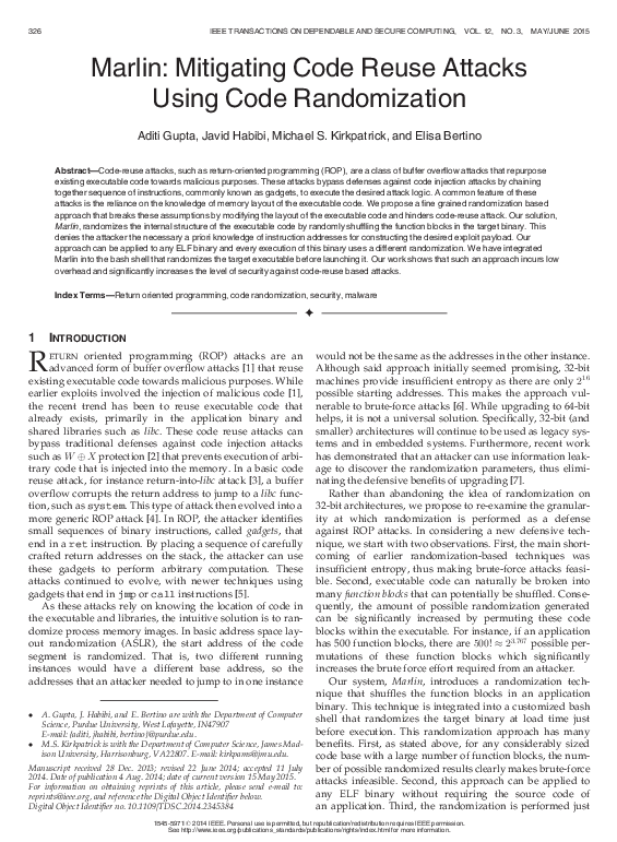 (PDF) Marlin: Mitigating Code Reuse Attacks Using Code Randomization