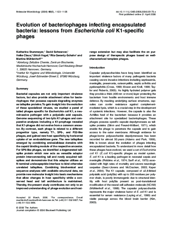 (PDF) Evolution of bacteriophages infecting encapsulated bacteria ...