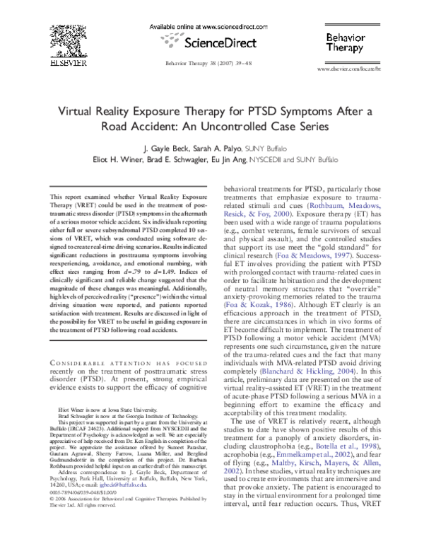(PDF) Virtual Reality Exposure Therapy for PTSD Symptoms After a Road