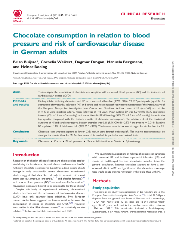 (PDF) pressure and risk of cardiovascular disease in German adults