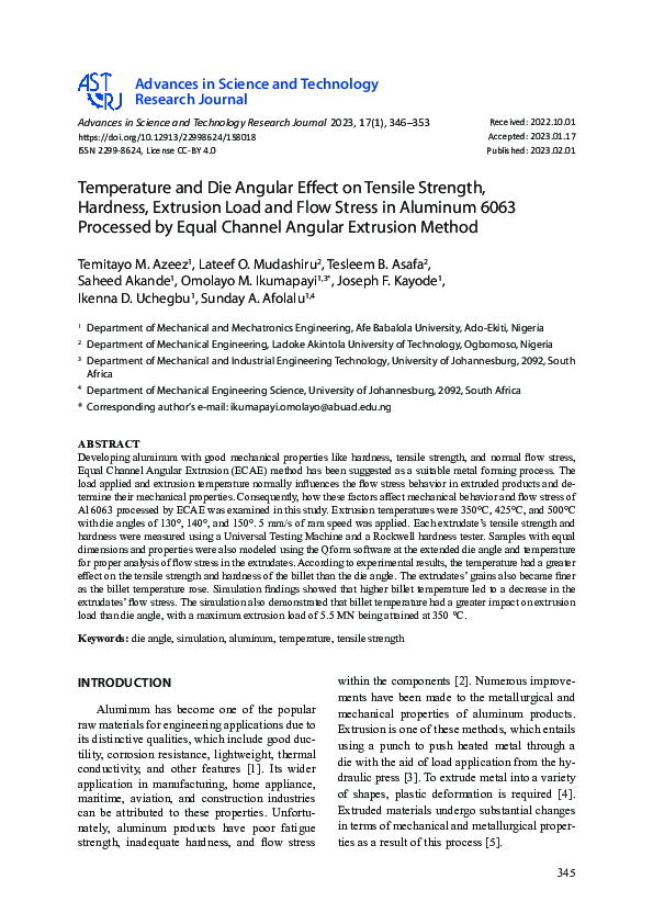  pdf temperature and die angular effect on tensile strength hardness
