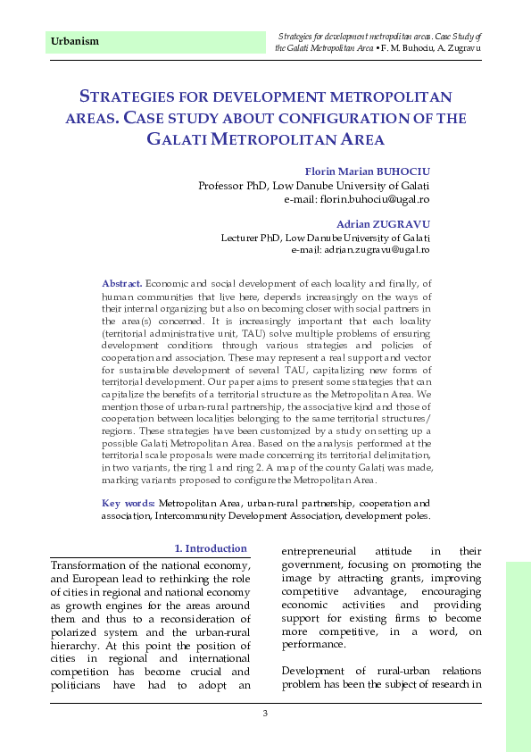 (PDF) Strategies for development metropolitan areas. Case Study about ...