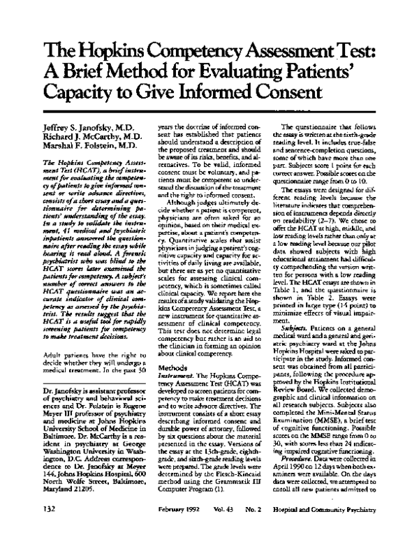(PDF) The Hopkins Competency Assessment Test: A Brief Method for ...