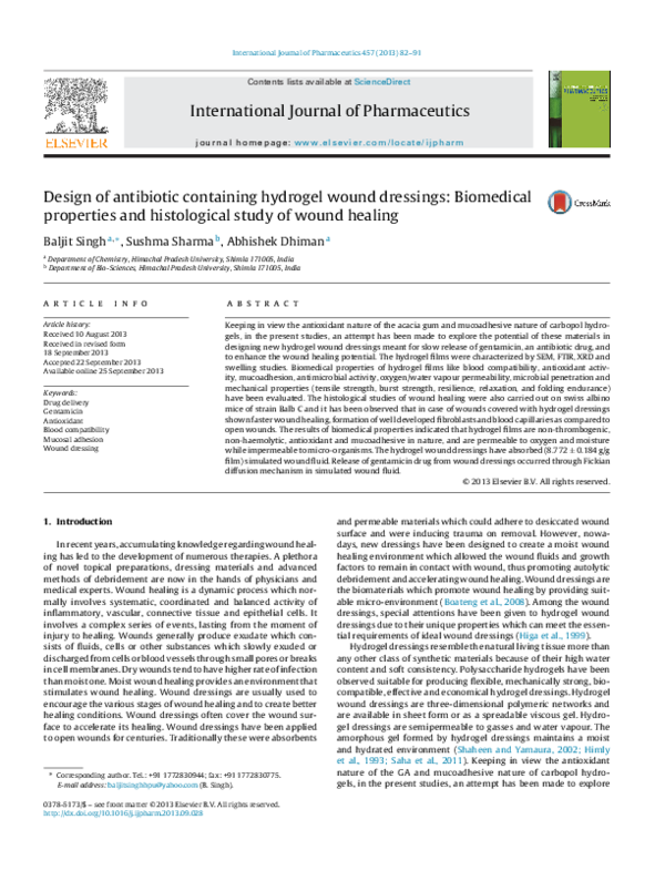 (PDF) Design of antibiotic containing hydrogel wound dressings ...