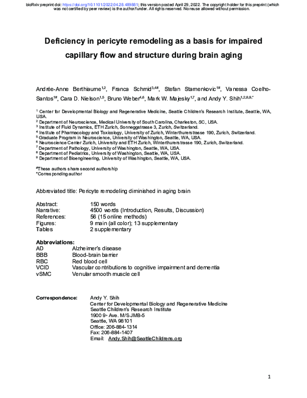 (PDF) Pericyte remodeling is deficient in the aged brain and ...