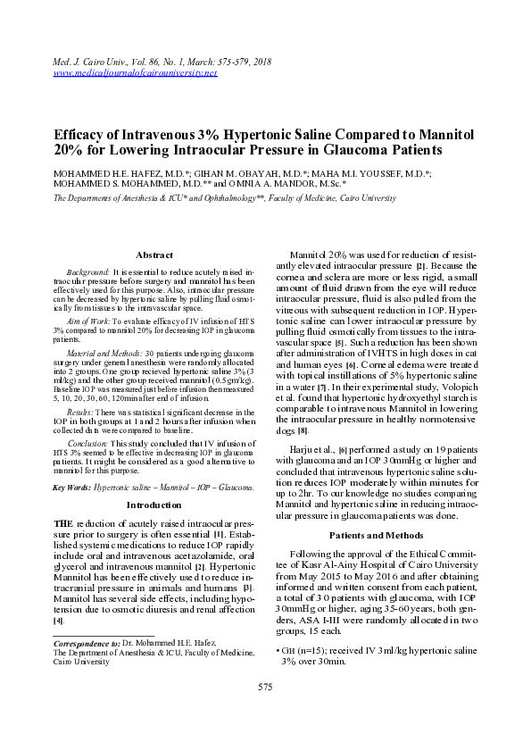 (PDF) Efficacy of Intravenous 3% Hypertonic Saline Compared to Mannitol ...