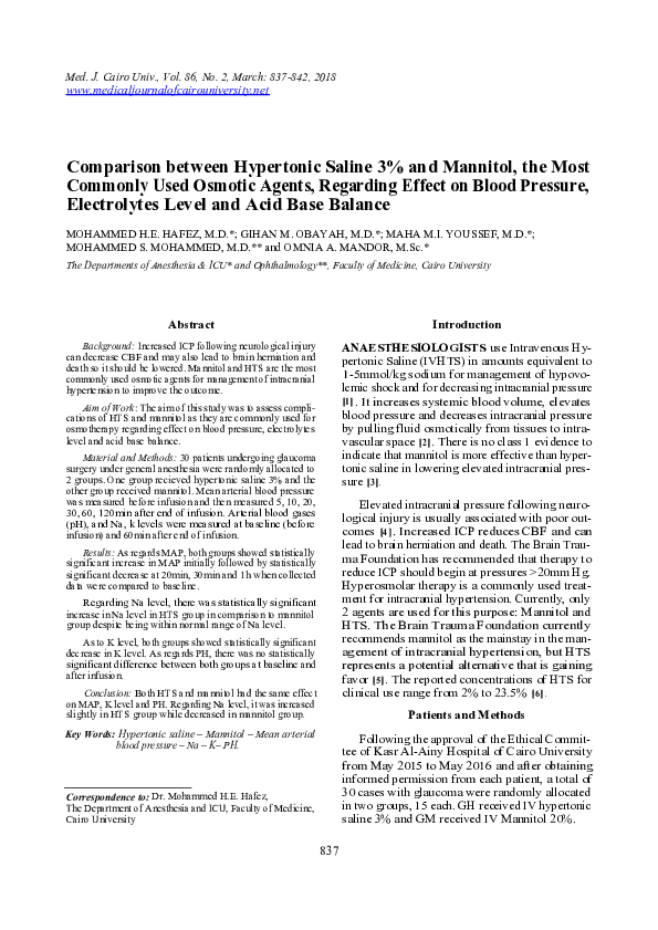 (PDF) Comparison between Hypertonic Saline 3% and Mannitol, the Most ...
