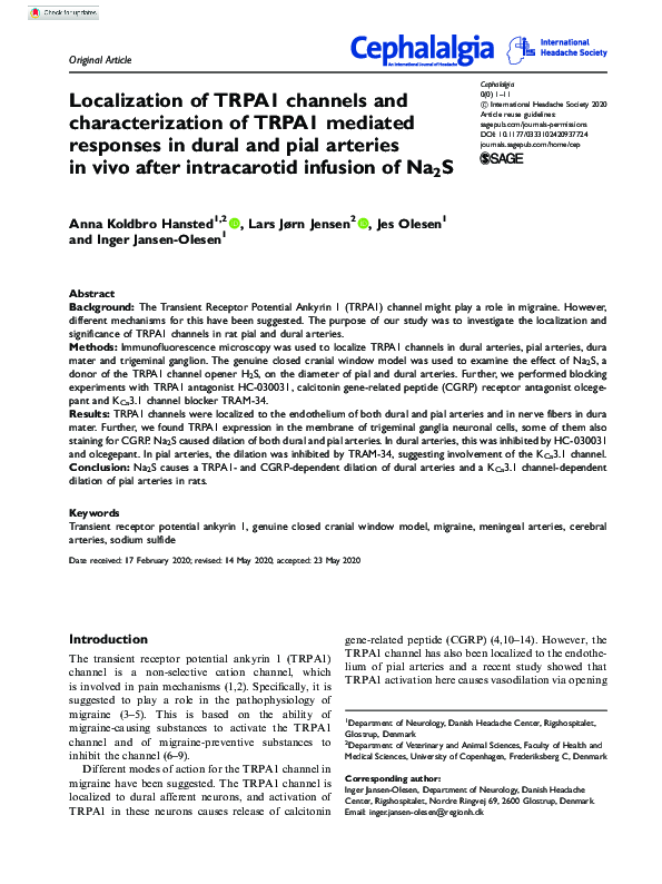 (PDF) Localization of TRPA1 channels and characterization of TRPA1 ...