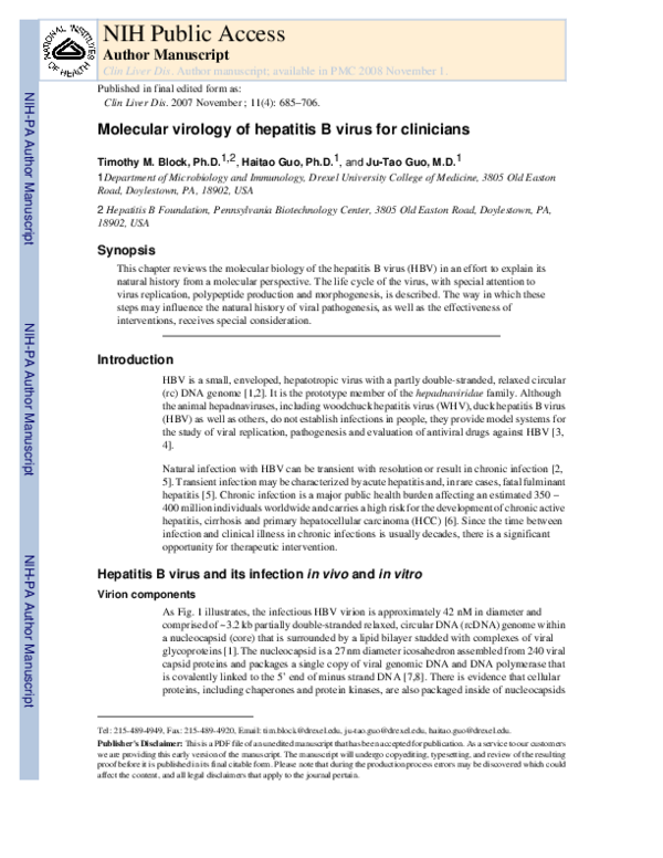 (PDF) Molecular virology of hepatitis B virus for clinicians