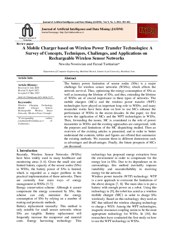 (PDF) A Mobile Charger based on Wireless Power Transfer Technologies: A ...