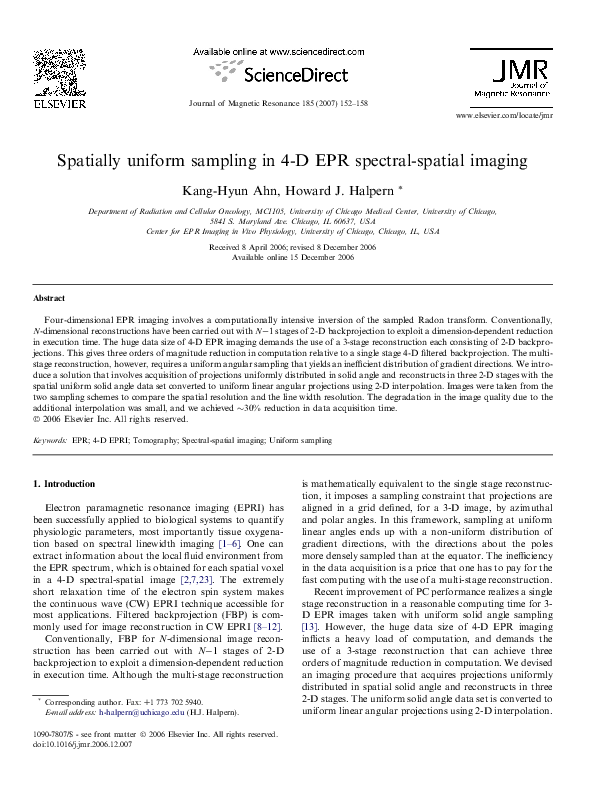 (PDF) Spatially uniform sampling in 4-D EPR spectral-spatial imaging