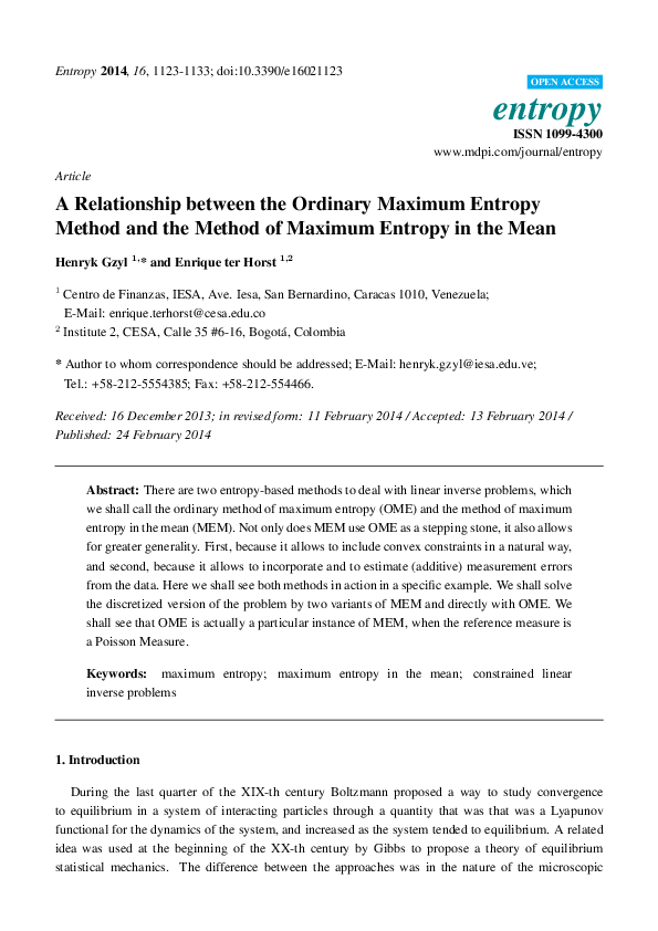 (PDF) A Relationship between the Ordinary Maximum Entropy Method and ...