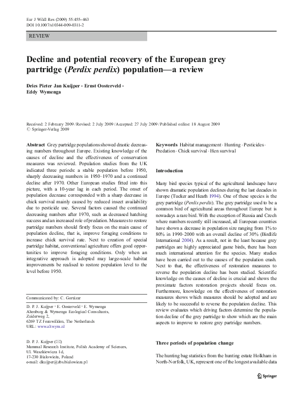 (PDF) Decline and potential recovery of the European grey partridge ...